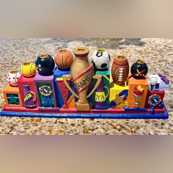 Vintage 1995 Sports Hanukkah Menorah Hand painted 10.5” x 2”x 5” - Picture 13 of 16